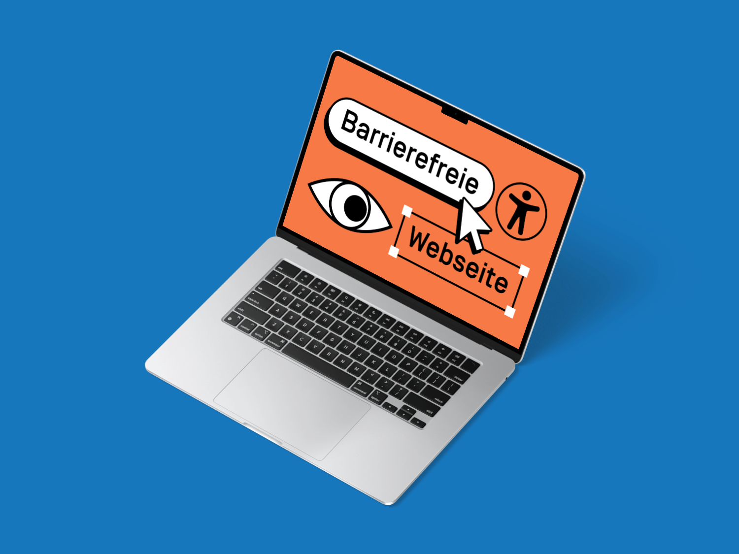 Topbild ist eine Illustration für das barrierefreie Webdesign und stellt einen Laptop dar mit Grafiken